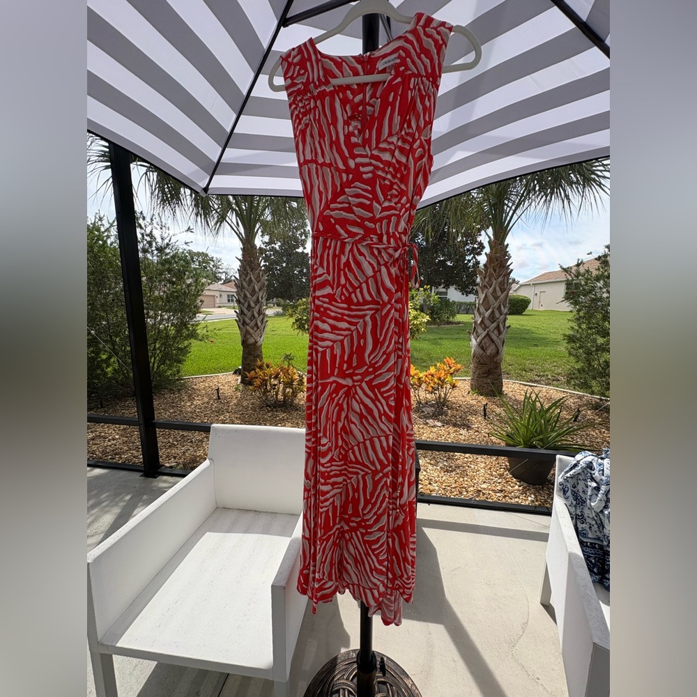 Calvin Klein Red and White Patterned Dress
